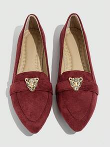 Women's Pointed Toe Ballet Flat Shoes For Lightweight Daily Comfort - Burgundy - View 4