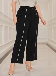 Mulvari Plus Size Colorblock Rolled Hem Dress Pants - Black - View 5