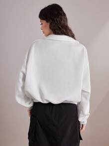 Mulvari 1/4拉鍊落肩袖運動衫 - 白色 - 查看 2