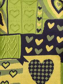 ANDREILEE Heart-Shaped Sweet Style Autumn/Winter New Loose Fit Versatile Couple's Crew Neck Long Sleeve Knit Sweater - Green - View 5