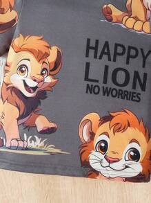 Em bé Con trai Mùa Xuân Mùa hè Đúng mốt Hoạt hình Sư tử In Khẩu hiệu Ngắn tay Áo thun Và Dài Quần - Nhiều màu - Xem 3