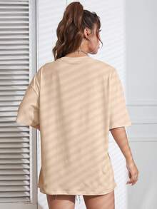 SHEIN EZwear Ladies' Chinese New Year Slogan Print T-Shirt - Apricot - View 2