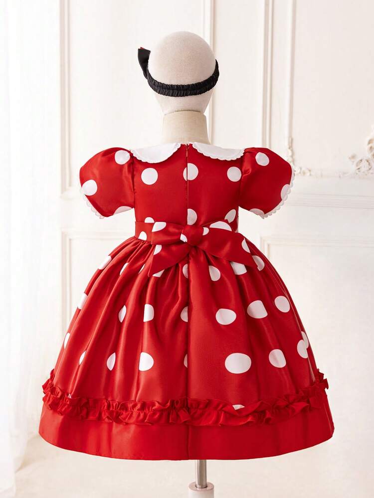Baby Girls' Polka Dot Printed Puff Sleeve Formal Dress