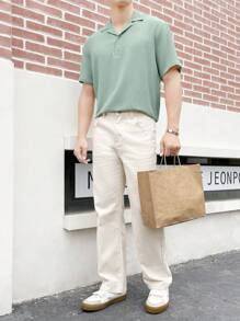 GENTILAND 男士休閑直腳牛仔褲 - 米色 - 查看 4