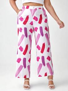 Dé Johnea Bianca Calça de Terno com Estampa de Pincelada para Mulheres Plus Size, para Outono/Inverno, Feriado, Festival - Multicolorido - Visão 1