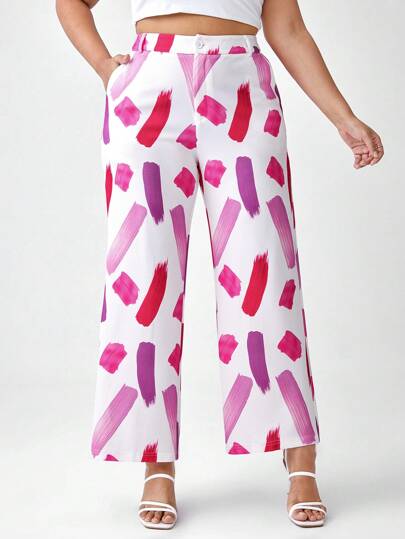 Dé Johnea Bianca Designer Plus Size Women's Brush Printed Suit Pants, For Holiday, Festival