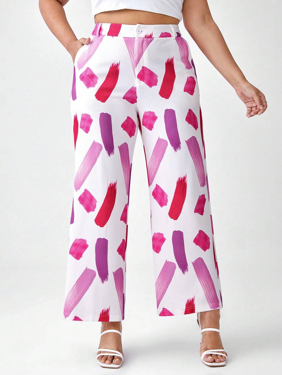 Dé Johnea Bianca Calça de Terno com Estampa de Pincelada para Mulheres Plus Size, para Outono/Inverno, Feriado, Festival - Multicolorido - Visão 1