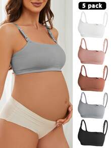SHEIN Maternity Solid Ribbed Knit Nursing Bra Set, 5pcs - Multicolor - View 5
