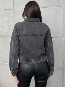 EURMUSE Women's Beaded Denim Jacket - Grey - View 2