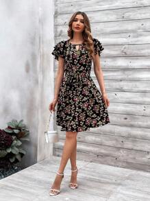 SHEIN Clasi 女士鑰匙孔領口花卉印花裙 - 彩色 - 查看 5