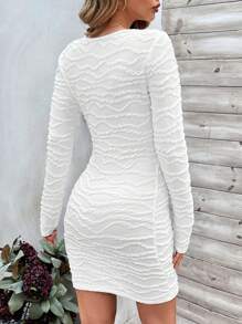 SHEIN Clasi Women's Solid Color With Textured Fabric Bodycon Dress - White - View 2