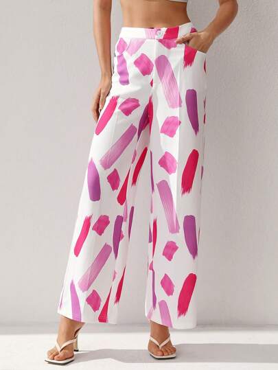 Dé Johnea Bianca Designer Print Pocket & Side Stripe Design Suit Pants, For Holiday, Festival