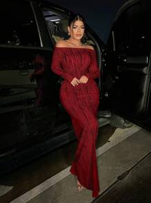 SHEIN SXY 女士露肩長袖裙 - 彩色 - 查看 5