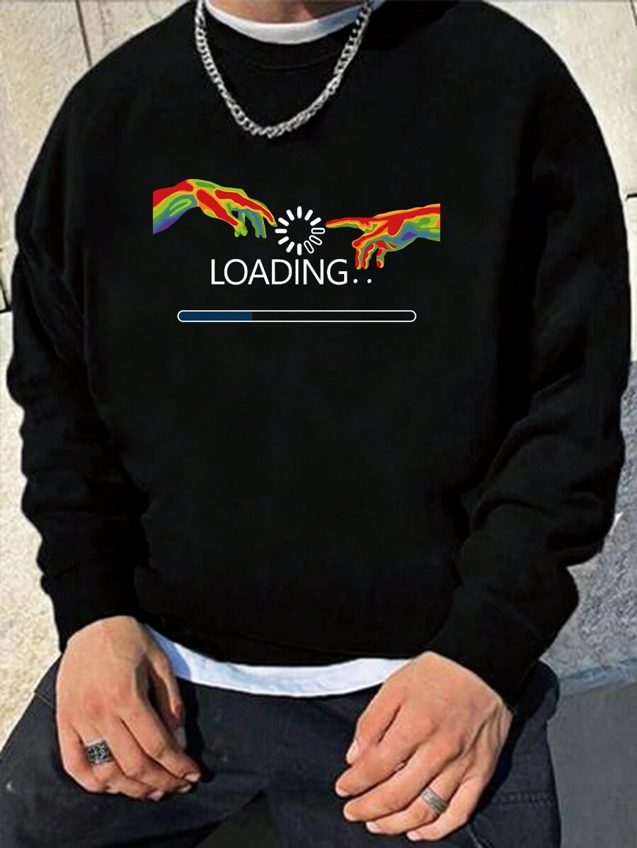 Men's Letter Printed Sweatshirt - Black - View 1