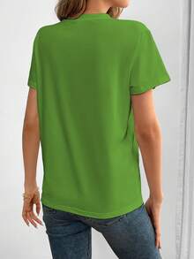 SHEIN EZwear Của phụ nữ Vòng cổ Ngắn tay Áo thun - màu xanh lá - Xem 2