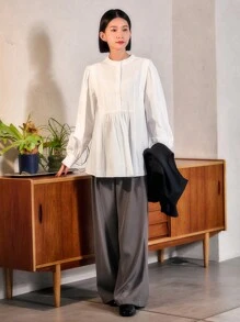 FRIFUL 女款純色長袖襯衫 - 白色 - 查看 3