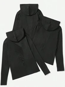 SHEIN Daily&Casual 女款純色抽繩連帽運動衛衣 - 黑色 - 查看 3