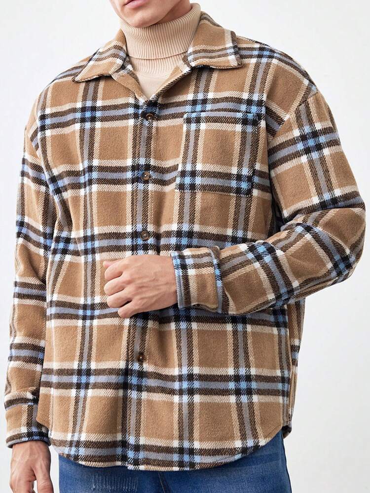 Oversized Men's Plaid Long Sleeve Casual Shackets