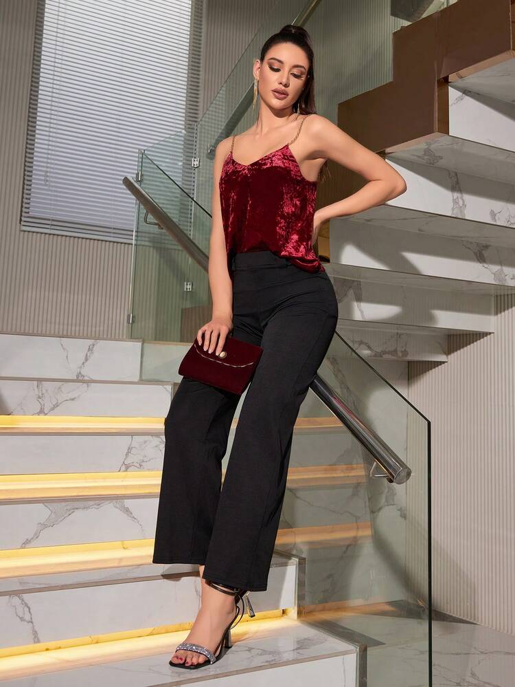 Zolique Camisola De Terciopelo Con Tirantes Spaghetti Para Mujeres - Burdeos - Añade 4