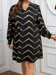 SHEIN Clasi 剪裁領口長袖禮服連衣裙,背部飾有燈芯釦 - 彩色 - 查看 3