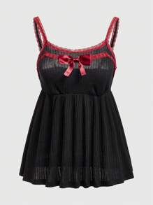 Sweetness 復古甜美可愛娃娃印花女士背心上衣 - 黑色 - 查看 1