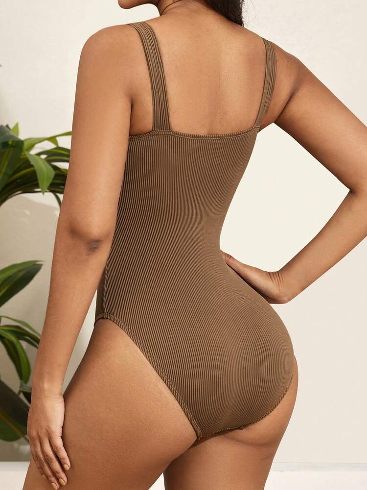 Women's One Piece Swimsuit With Ribbed Design Music Festival Summer