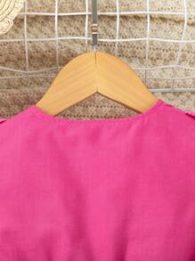 SHEIN Toddler Girls' Casual Fashionable Sweet Perforated Embroidery Peplum Shirt Dress - Pink - View 5