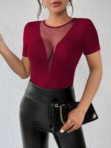 Chiquease Mesh Contrast Slim-Fit T-Shirt - Burgundy - View 5