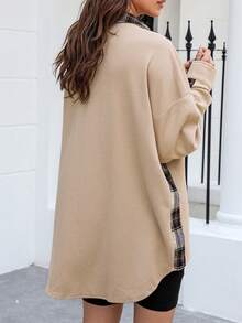 Astylish 菱格拼接鬆餅紋紐扣前開衫襯衫 - 杏色 - 查看 2