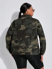 SHEIN SXY 加大號女士迷彩時尚牛仔外套 - 彩色 - 查看 2