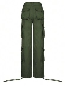 GILIPUR Pantalones cargo casuales de mujer con bolsillo lateral con solapa - Verde militar - Ver 4