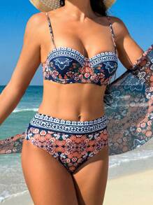 SHEIN Swim Bộ bikini in hoa đi biển mùa hè cho nữ - Nhiều màu - Xem 8