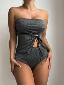 SHEIN Swim Women's Strapless Bikini Set - Black - View 1