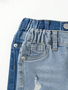 嬰兒女孩深藍色和淺藍色磨損彈性牛仔褲兩件套裝 - 彩色 - 查看 3