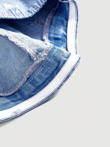 SHEIN MOD 性感大碼女士短身丹寧胸衣上衣 - 淺色水洗藍 - 查看 3