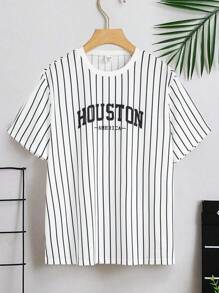 Con trai Lá thư & Mẫu sọc Thể thao Áo thun - trắng - Xem 1