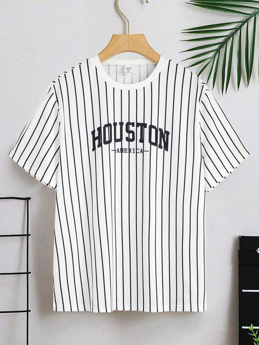 Con trai Lá thư & Mẫu sọc Thể thao Áo thun - trắng - Xem 1