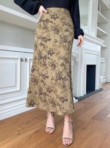 DAZY Damen Knielanges Rock mit Blumendruck für den Herbst