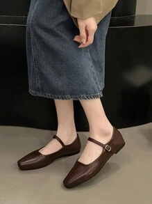 女士棕色玛丽珍鞋，梅拉德风格，平底，优雅，适合办公室和四季 - 棕色 - 查看 4