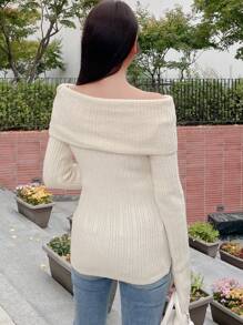 DAZY Của phụ nữ Màu thuần Off Shoulder Áo len - trắng - Xem 2