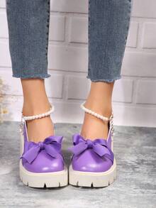 女士时尚百搭厚底坡跟凉鞋，休闲户外装，大码，适合搭配连衣裙，青少年风格，夏季海滩/度假，一脚蹬，防滑，舒适，纯色 PU 凉鞋 - 紫色 - 查看 4