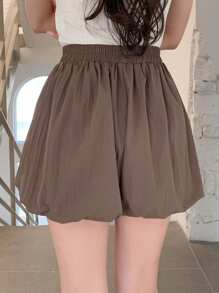 DAZY 女士纯色宽松弹力腰灯笼短裤夏季 - 棕色 - 查看 2
