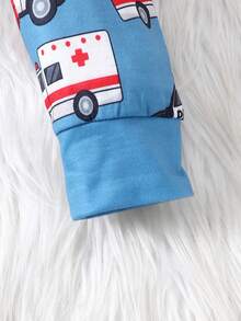 男嬰可愛印花車長袖連身衣,春秋 - 藍色 - 查看 6