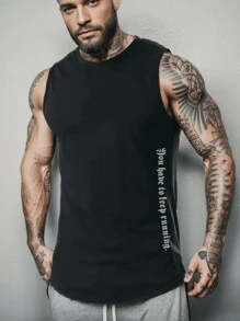 Manfinity Fitness 男士字母印花運動背心 - 黑色 - 查看 3