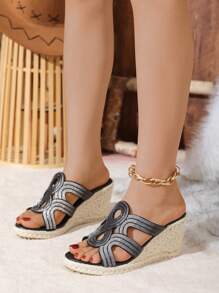 Đúng mốt Của phụ nữ Nêm Gót chân Giày Espadrilles Dép xăng đan Với Pha lê Dây đeo & Dày Đáy - màu đen - Xem 4