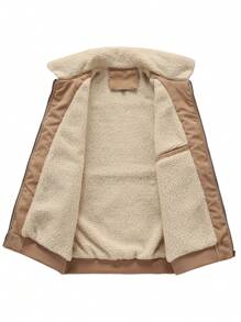 男式灯芯绒夹克，带贴片装饰和保暖衬里 - 卡其色 - 查看 3