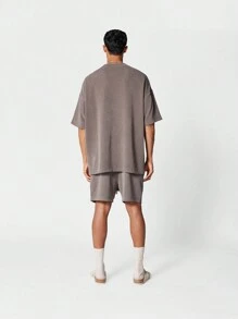 SUMWON 正面刺绣纹理立领 T 恤 - 棕色 - 查看 6