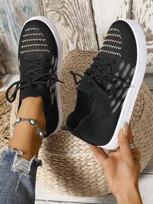 女士時尚低口設計休閒運動鞋,耐磨透氣跑步鞋 - 黑色 - 查看 4