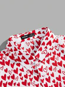 Manfinity Unisex Camisa Casual Tejida Estampada Con Corazones Para Hombre