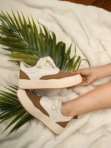 舒適輕便防滑硫化帆布鞋冰淇淋形狀男女通用情侶休閒運動鞋男女戶外活動 - 卡其色 - 查看 1